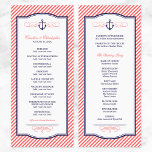 Navy and Coral Nautical Anchor Wedding Program<br><div class="desc">Preppy modern wedding ceremony program card design with a nautical anchor graphic and elegant calligraphy scroll flourishes on a trendy diagonal stripe pattern background. Click the CUSTOMIZE IT button to customise text and fonts,  move text around and create your own unique one of a kind wedding program design.</div>