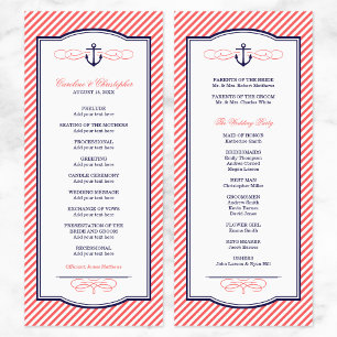 Navy and Coral Nautical Anchor Wedding Program