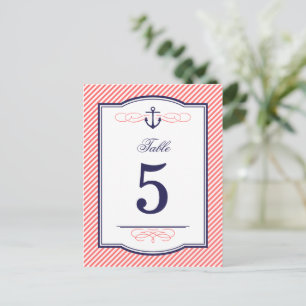 Navy and Coral Nautical Wedding Table Number Cards