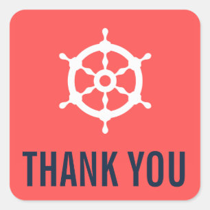 Navy and Coral Nautical Wedding Thank You Stickers