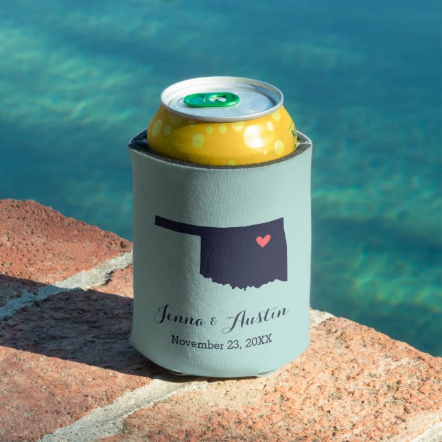 Navy and Coral Oklahoma Wedding Favour Can Cooler (In Situ Pool)