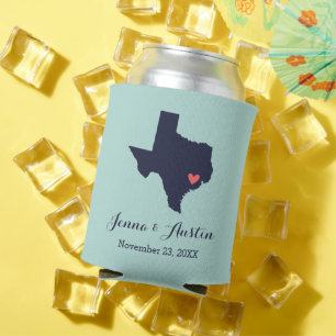 Navy and Coral Texas Wedding Favour Can Cooler