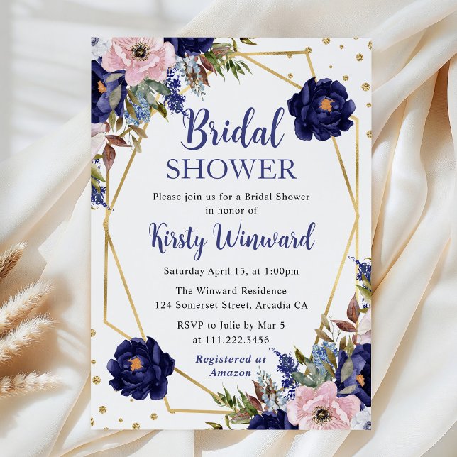Navy and Cream Flowers Frame Bridal Shower Invitation (Creator Uploaded)