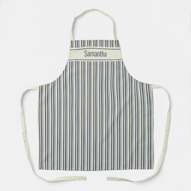 Navy And Cream Monochrome Striped Pattern  Apron (Front)