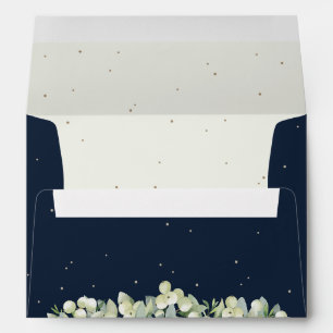 Navy and Cream Snowberry+Eucalyptus Wedding A7 Envelope