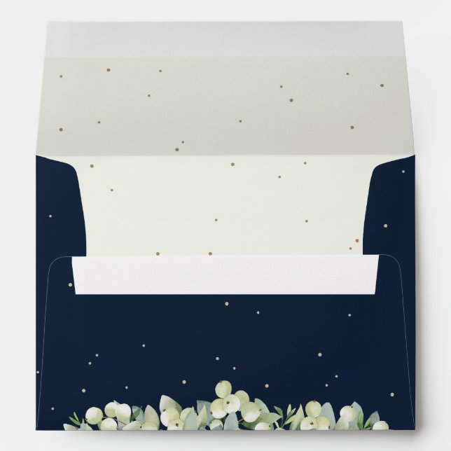 Navy and Cream Snowberry+Eucalyptus Wedding A7 Envelope (Back (Bottom))