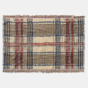 Navy and Cream Woven Plaid Pattern Throw Blanket