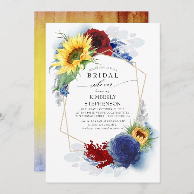 Navy and Dusty Blue Floral Modern Bridal Shower Invitation (Front/Back)