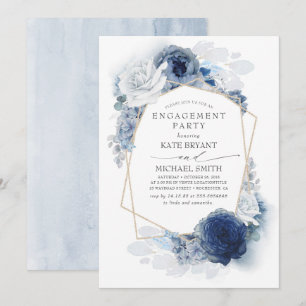 Navy and Dusty Blue Floral Modern Engagement Party Invitation