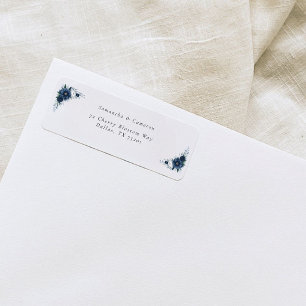  Navy and dusty Blue floral Wedding Return Address Label
