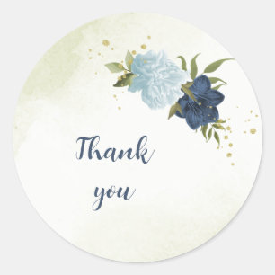 navy and dusty blue flowers greenery wedding classic round sticker
