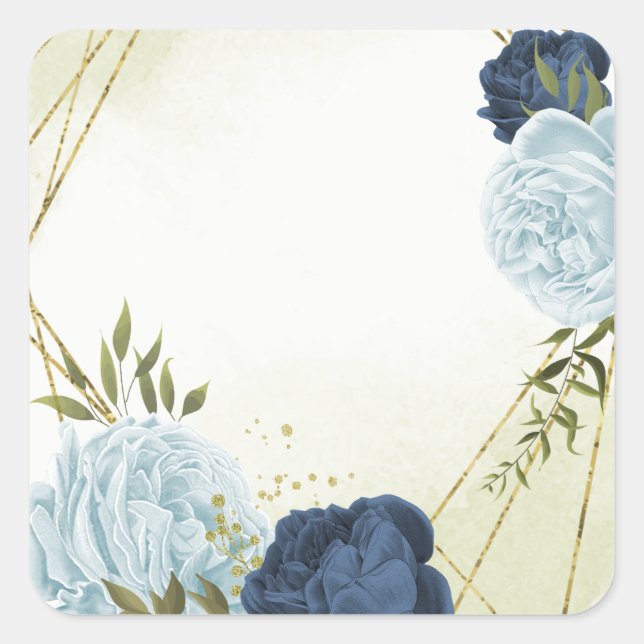  navy and dusty blue flowers greenery wedding square sticker (Front)