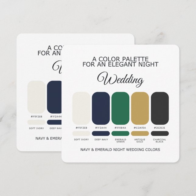 Navy and Emerald Wedding Colour Palette Card (Front/Back)