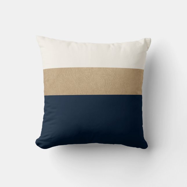 navy and faux gold leather cushion (Front)