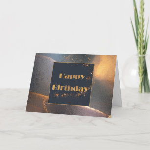 Navy and Gold Abstract Ink Birthday Card