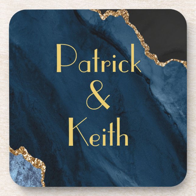NAVY AND GOLD AGATE Beverage Coaster (Front)
