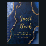 Navy and Gold Agate Birthday Guest Book<br><div class="desc">This elegant and glamourous birthday party guest book features a navy blue agate marble background with faux gold glitter accents. The text combines handwritten script and modern sans serif fonts for a classy and sophisticated look. This will be perfect for an autumn fall and winter birthday party.</div>