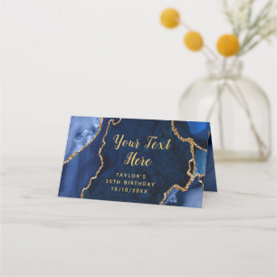 Navy and Gold Agate Marble Birthday Place Card