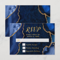 Navy and Gold Agate Marble RSVP