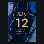 Navy and Gold Agate Marble Wedding Table Number<br><div class="desc">This elegant and glamourous table number wedding sign features a navy blue agate marble background with faux gold glitter accents. The text combines handwritten script and modern sans serif fonts for a classy and sophisticated look. This will be perfect for autumn fall and winter weddings.</div>