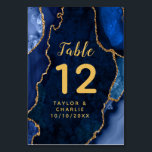 Navy and Gold Agate Marble Wedding Table Number<br><div class="desc">This elegant and glamourous table number wedding sign features a navy blue agate marble background with faux gold glitter accents. The text combines handwritten script and modern sans serif fonts for a classy and sophisticated look. This will be perfect for autumn fall and winter weddings.</div>