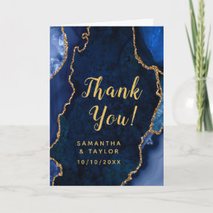 Navy and Gold Agate Marble Wedding Thank You Card