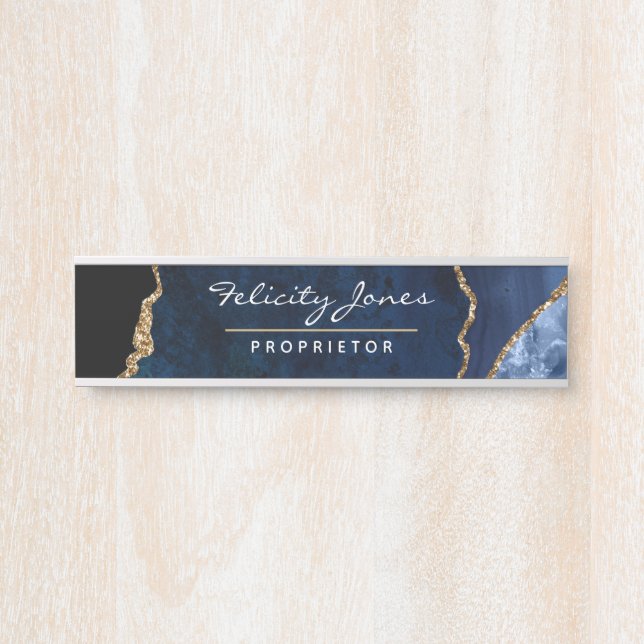 Navy and Gold Agate Precious Stone Door Sign (Front)