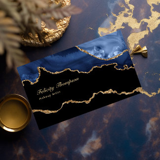 Navy and Gold Agate Precious Stone QR Code Business Card