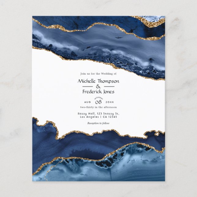 Navy and Gold Agate Wedding Flyer (Front)