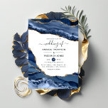 Navy and Gold Agate Wedding Invitation<br><div class="desc">Navy blue and faux gold glitter agate stone wedding invitation with elegant handwriting typography customisable to your event specifics.</div>