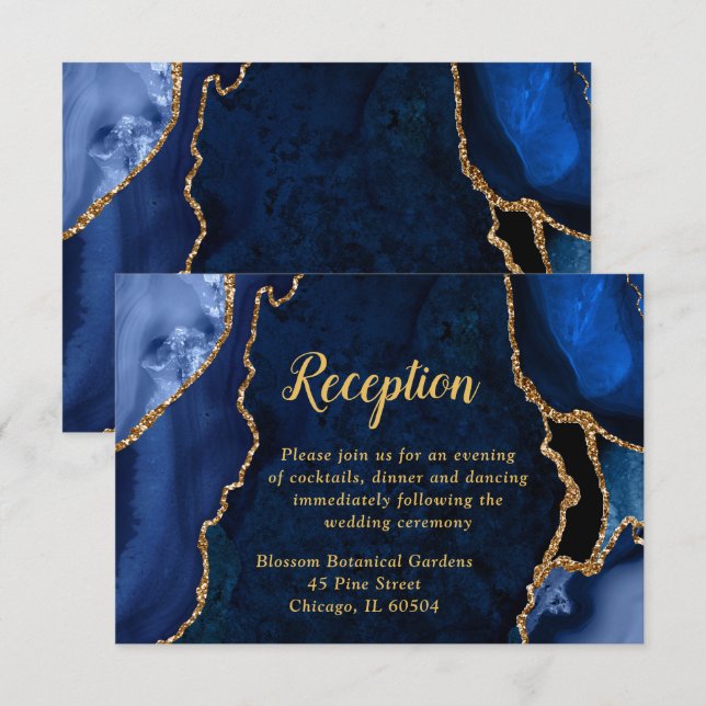 Navy and Gold Agate Wedding Reception Enclosure Card (Front/Back)