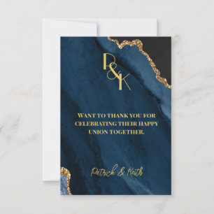 NAVY AND GOLD AGATE WEDDING THANK YOU NOTE CARD