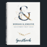 Navy and Gold Ampersand Guestbook Notebook<br><div class="desc">A perfect keepsake for the best day of your life. A notebook to collect all your guests' signatures and wishes. This notebook features an elegant ampersand to match "The Navy and Gold Ampersand Collection", but it's also great for all navy and gold elegant weddings. Personalise it with your names and...</div>