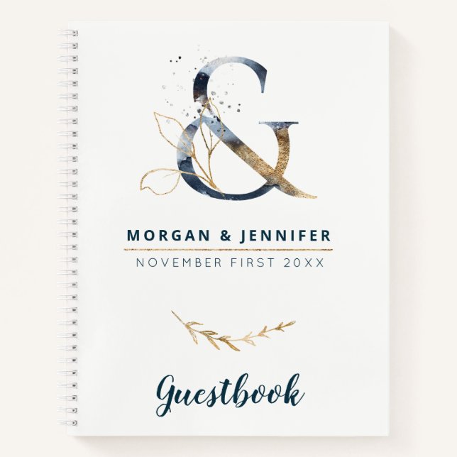 Navy and Gold Ampersand Guestbook Notebook (Front)
