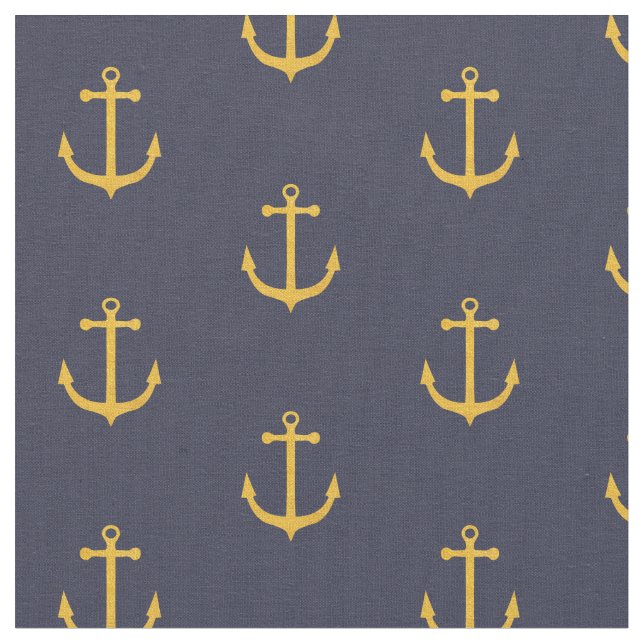 Navy and Gold Anchor Fabric (Close Up)