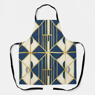 Navy and Gold Art Deco Geometric Pattern Apron