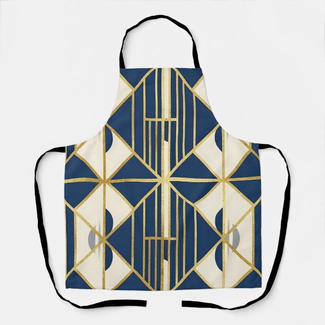 Navy and Gold Art Deco Geometric Pattern Apron (Front)
