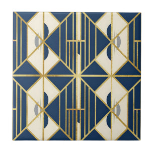 Navy and Gold Art Deco Geometric Pattern Ceramic Tile