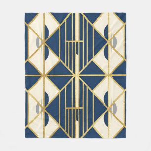 Navy and Gold Art Deco Geometric Pattern Fleece Blanket