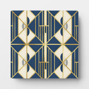 Navy and Gold Art Deco Geometric Pattern Plaque
