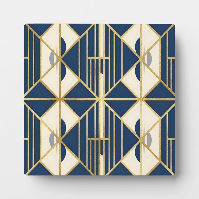 Navy and Gold Art Deco Geometric Pattern Plaque (Front)