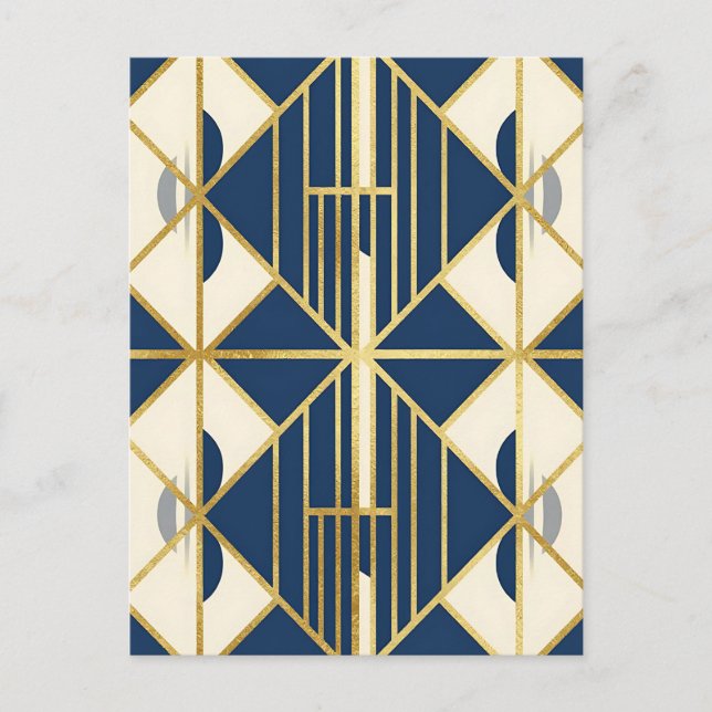 Navy and Gold Art Deco Geometric Pattern Postcard (Front)