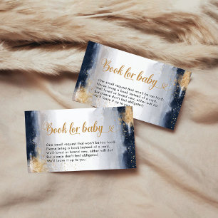 Navy and Gold Baby Shower Books For Baby Card