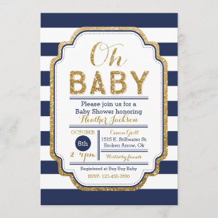 Navy And Gold Baby Shower Invitation, Baby boy Invitation