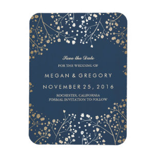 Navy and gold Baby's Breath Save the Date Magnet