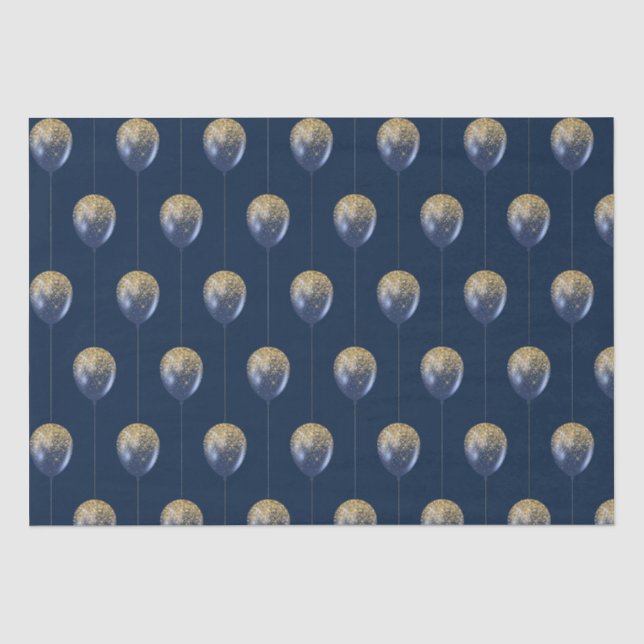 Navy and Gold Balloons Pattern Tissue Paper (Front)