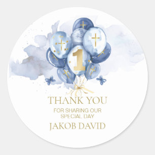 Navy and Gold Baptism & 1st Birthday Favour Sticke Classic Round Sticker