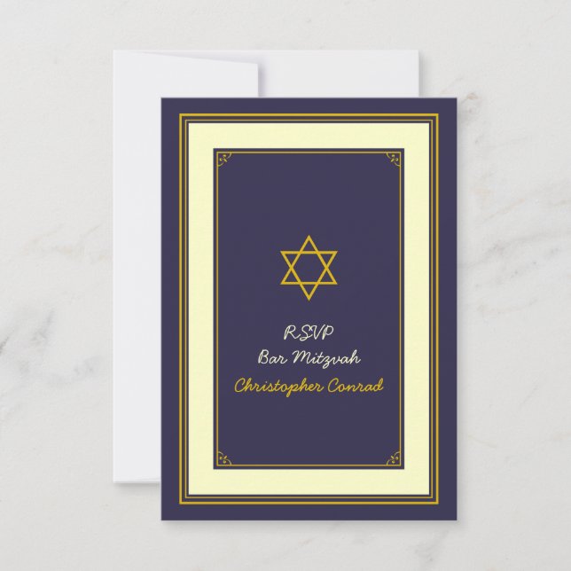 Navy and Gold Bar Mitzvah Response Card (Front)