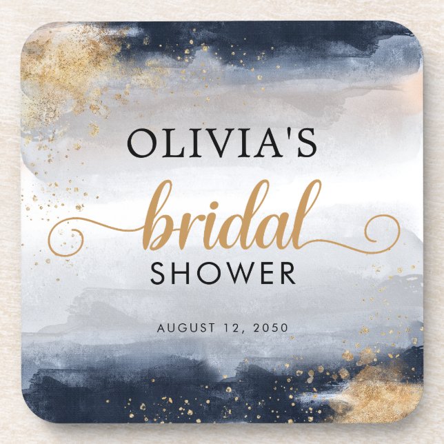 Navy and Gold Bridal Shower beverage coaster (Front)