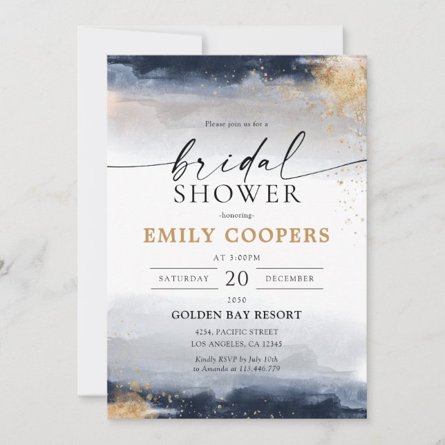 Navy and Gold Bridal Shower Invitation (Front)